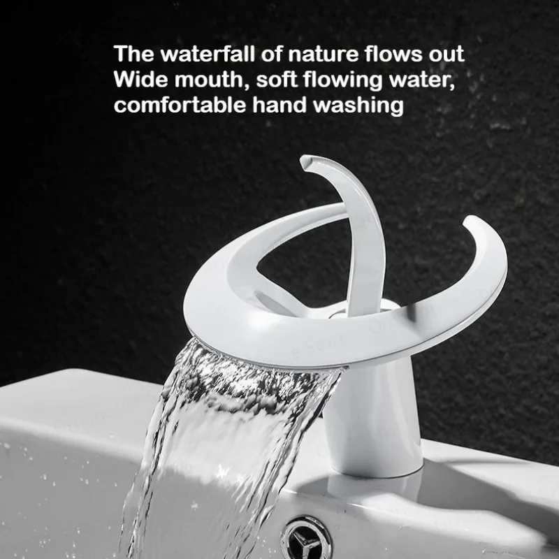 Brass Waterfall Faucet Hot and Cold Water Tap Bathroom  Sink Mixer Tap Hot & Cold Flywheel Design Grey Lavatory Crane Water Tap