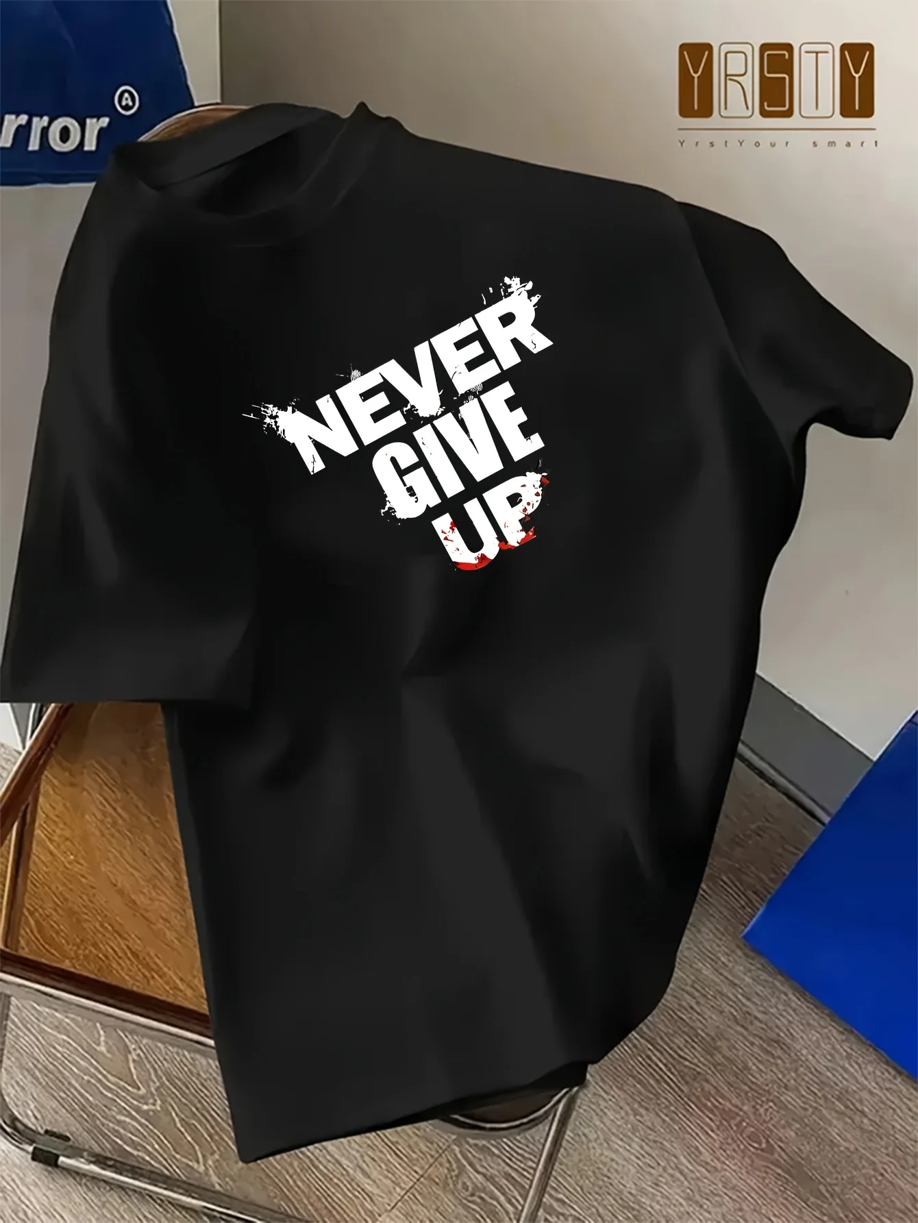 

Summer Men's Tee Tops with A 'Never Give Up' Letter Print Summer T-shirt for Male Unisex Streetwear Tops 2026 Graphic Pullovers