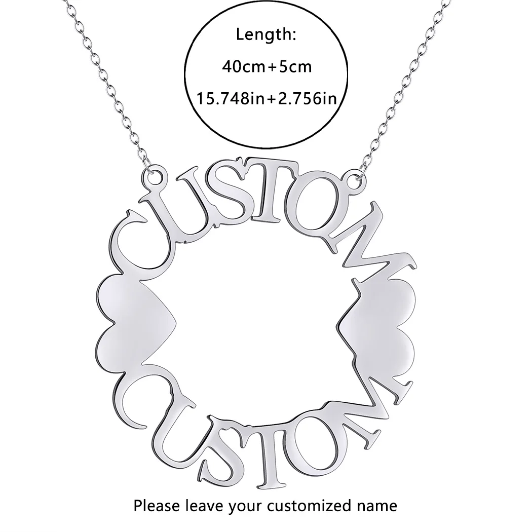 Fashion Double Heart Round Rings Art Font Line Custom Letter Name Necklace for Women Men Stainless Steel Clavicle Jewelry Gifts