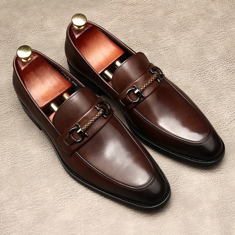 

Large Size EUR37-45 Black / Coffee Loafers Mens Business Dress Shoes Genuine Leather Prom Party Shoes