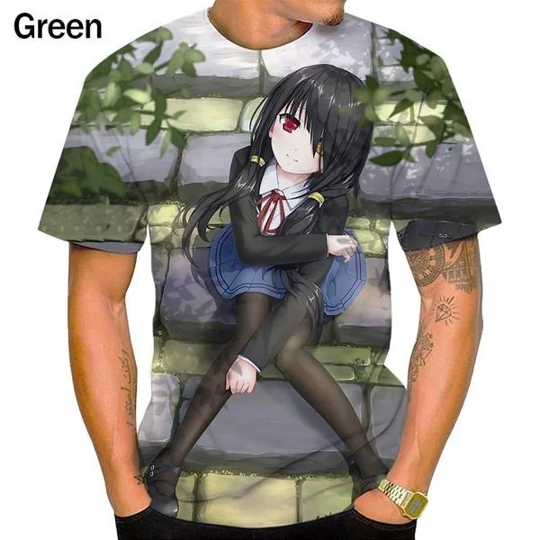 2023 New Anime DATE A LIVE Kurumi Tokisaki 3d Print Unisex T-Shirt Casual Harajuku Short Sleeved Man Clothing