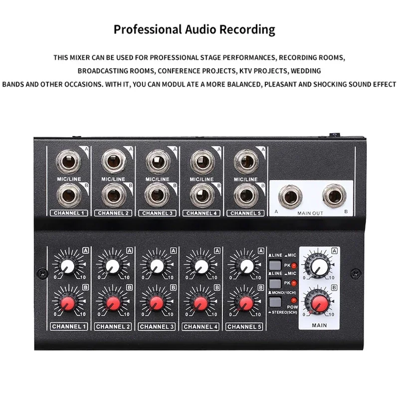 MIX5210 10-Channel Mixing Console Digital Audio Mixer Stereo for Recording DJ Network Live Broadcast Karaoke Mixer Audio