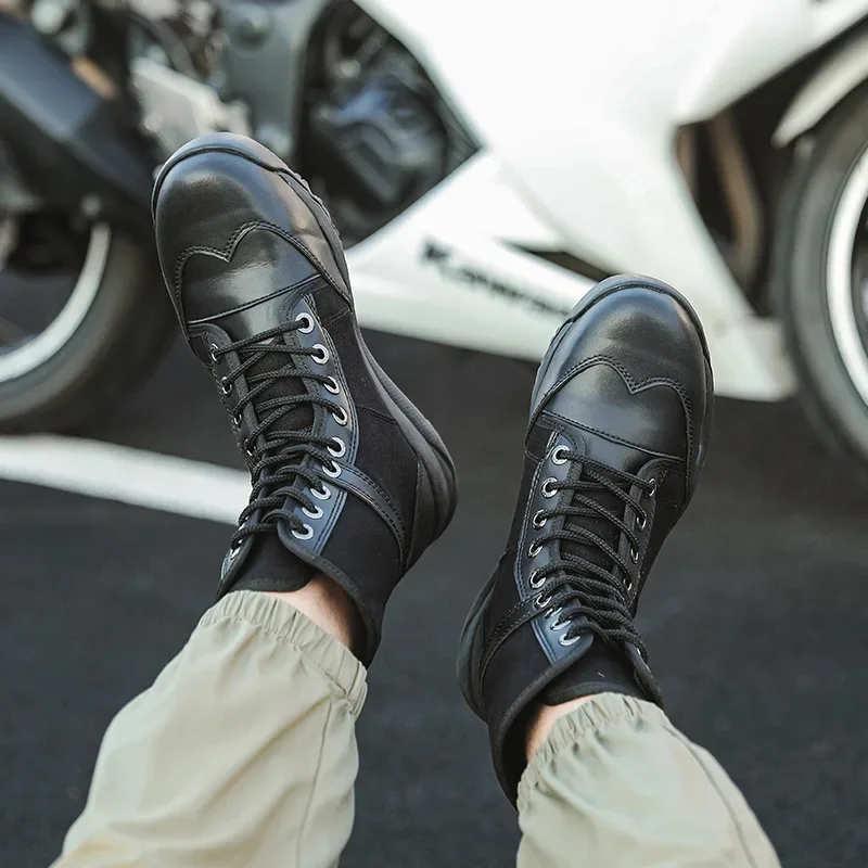 Bottes de moto noires pour hommes, chaussures de course tout-terrain, équipement d'équitation, respirant, durable, antichoc, doux