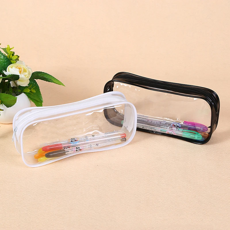 Étui à crayons transparent en plastique souple, sac à stylo transparent en PVC pour étudiants