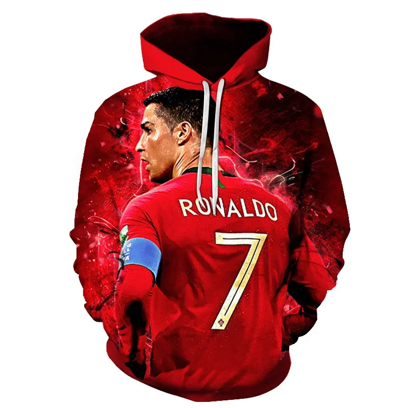 Hot Trend Cristiano Ronaldo Football Star Athlete Character Peripheral 3D Printing Fashionable Men's Pullover  Adult Hooded  Y2K