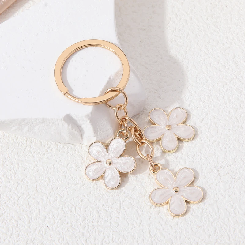 Cute Flower Enamel Keychain Summer Fresh Ocean Style Key Chain For Making DIY Jewelry Handmade Findings Accessories Necklace