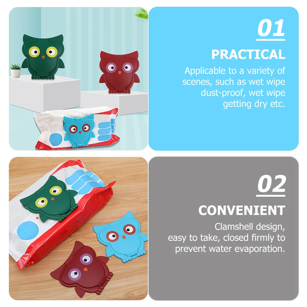 Tapas de toallitas húmedas reutilizables, gorros de tejido con diseño de búho de dibujos animados para almacenamiento de toallitas húmedas frescas, baño, dormitorio, sala de estar, 2 uds.