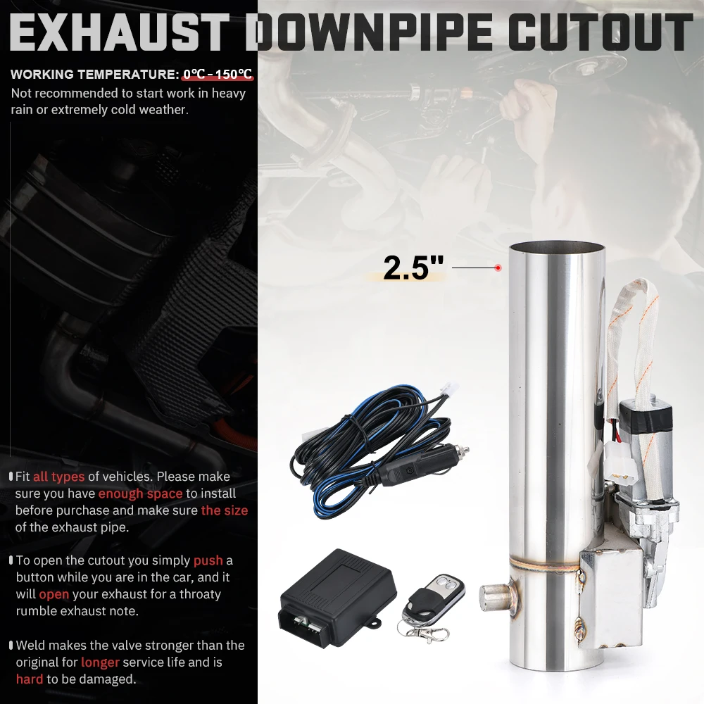 Universal 2.5'' or 3'' Exhaust Pipe Electric I Pipe Cutout with Remote Control Wholesale Valve For Jeep Wrangler