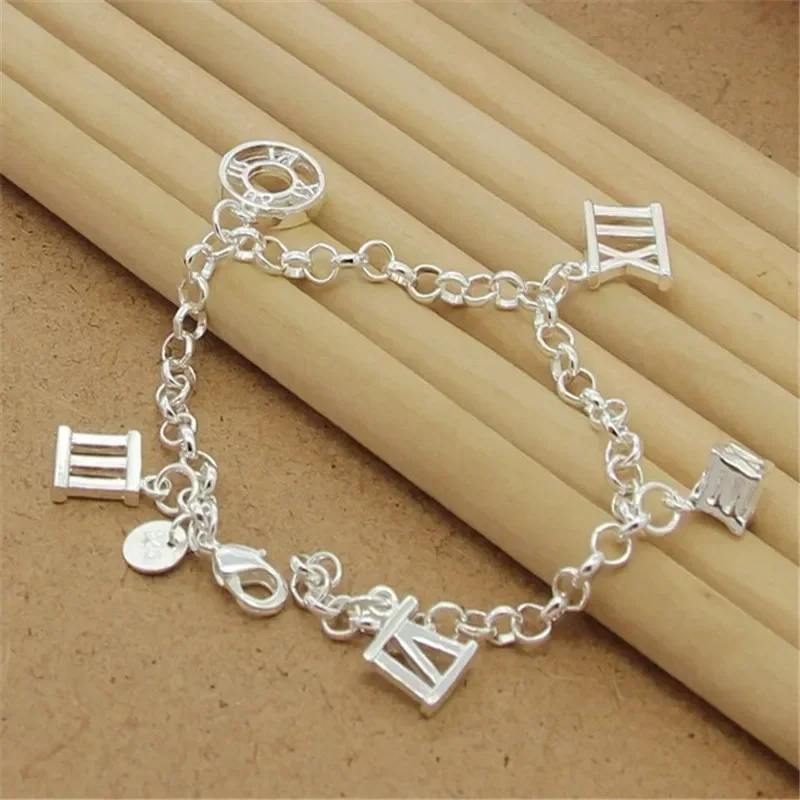 New Design 925 Sterling Silver 8 Inch Roman Numerals Exquisite Bracelet For Woman Wedding Engagement Party Charm Jewelry Gifts