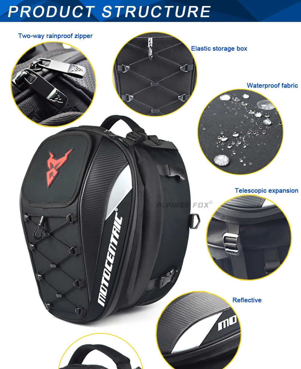 Moto zentrische wasserdichte Motorrad-Heck tasche Multifunktions-Rücksitz tasche Hochleistungs-Motorrad tasche Fahrer-Fallbein-Seiten tasche – Detail 9