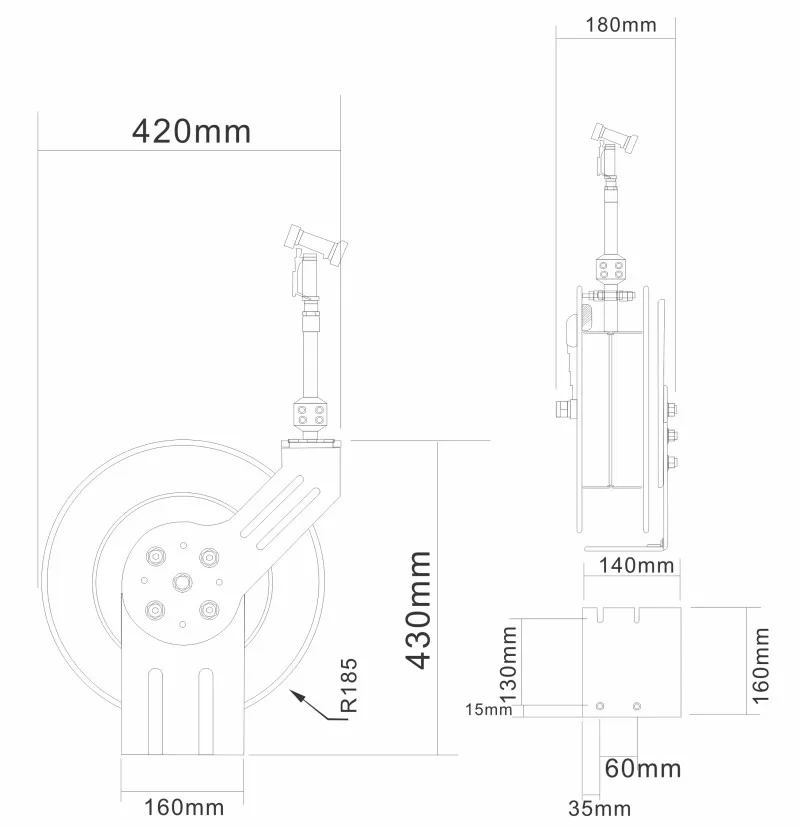 Open Blackened Steel Retractable Hose Reel Modern High Pressure 5M/10M/15M Wall-mounted Pull Spray Kitchen Sanitization Carwash
