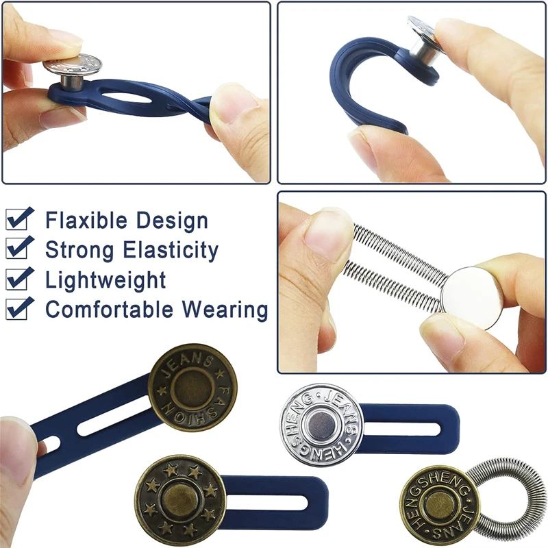 New 10/5/1PC Metal Button Extender For Pants Jeans Free Sewing Adjustable Retractable Waist Extenders Button Waistband Expander