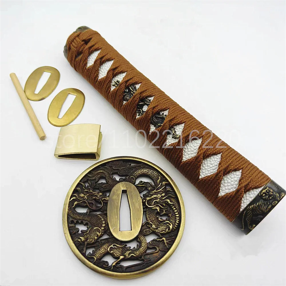 Japan Wakizashi Sword Parts 20cm Tsuka Handle Alloy Tsuba Handguard Brass Habaki Seppa For Japanese Samurai Katana Fitting