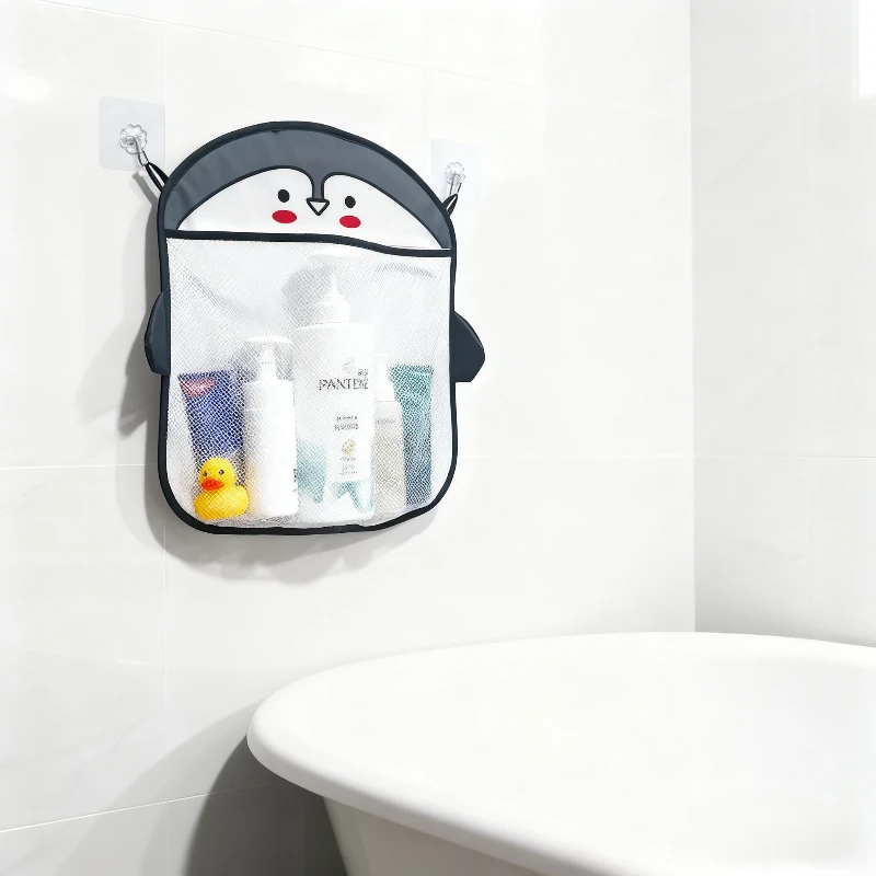 Cute Cartoon Animal Polyester Mesh Storage Bag - Tile Hanging Basket Bathroom Organizer for Baby’s Vinyl Toy Body Wash Shampoo
