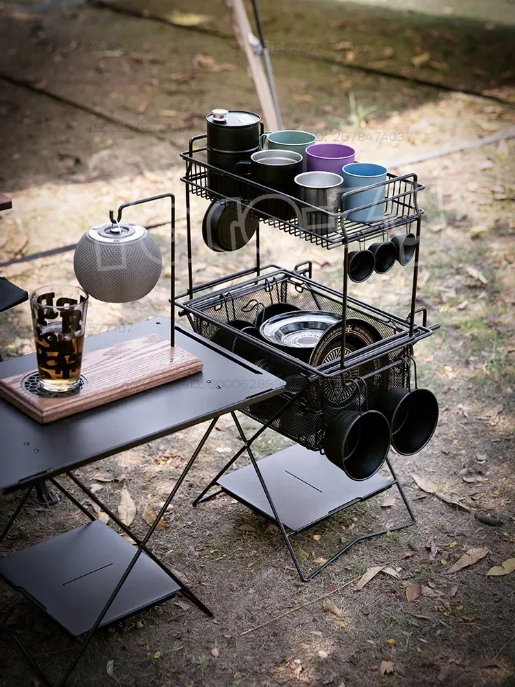 Kitchen Drain Basket | Double-Layer Storage Rack for Outdoor Camping Tableware | Expandable Rack for Bowls and Chopsticks