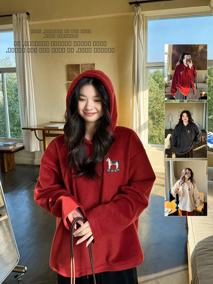 

Хлопковый свитер с капюшоном, вышивкой, повседневный, универсальный, теплый, с мягкой вельветовой поверхностью, женский свитер Anne Forest