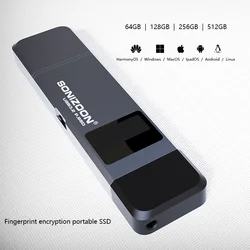 Fingerprint Encryption Pen Drive portátil para Mac, SSD256 GB, Função de proteção contra gravação, Solid State, PYEC3.2, USB 3.2, Flash Drive para Mac