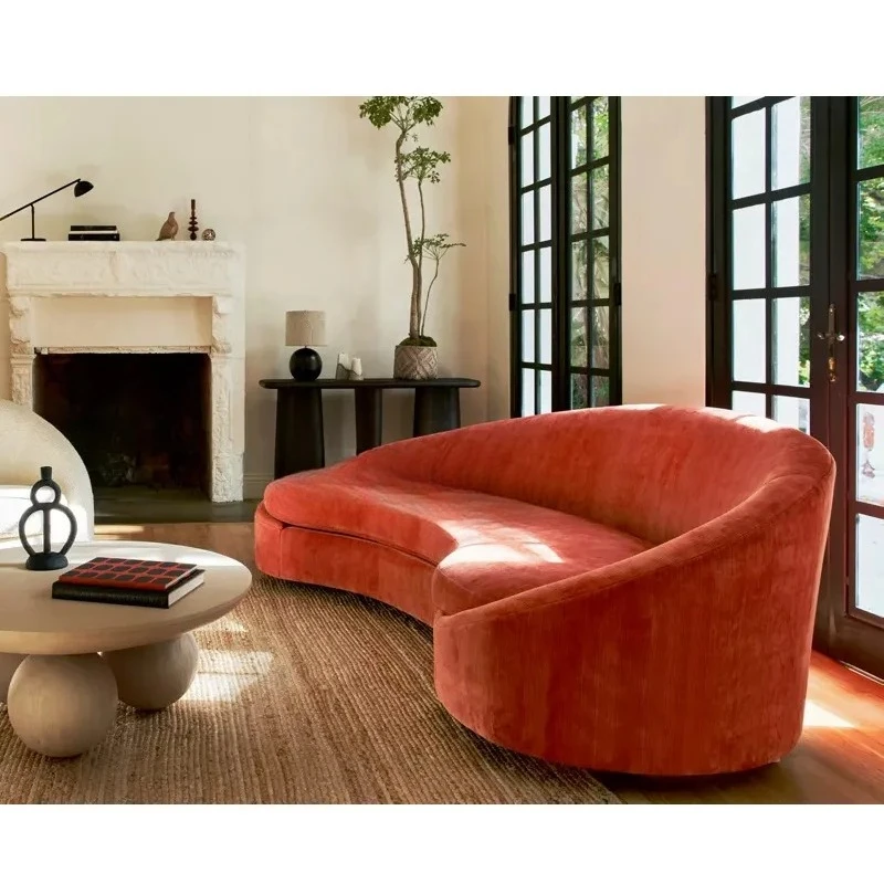 L  modern light luxury curved fabric sofa  minimalist special-shaped creative beauty salon club three-person sofa