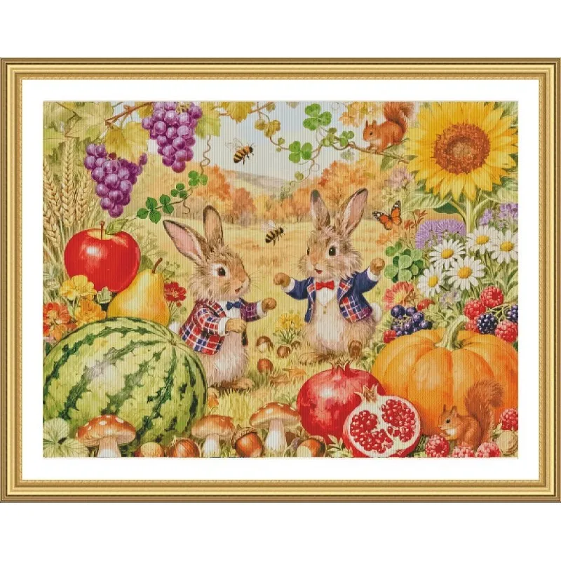 

ZZ8018 Rabbit Farm 14CT 16CT 18CT Printed On Canvas Cross Stitch DIY Set Needlework Embroidery 156 Colors