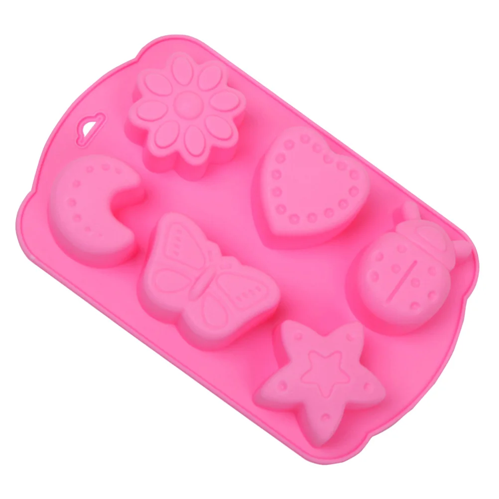 

6 Cavities Food Grade Silicone Mold for Chocolate Candy Cake Ice Cubes Juice DIY Baking Pan Moon Star Shape Non Toxic