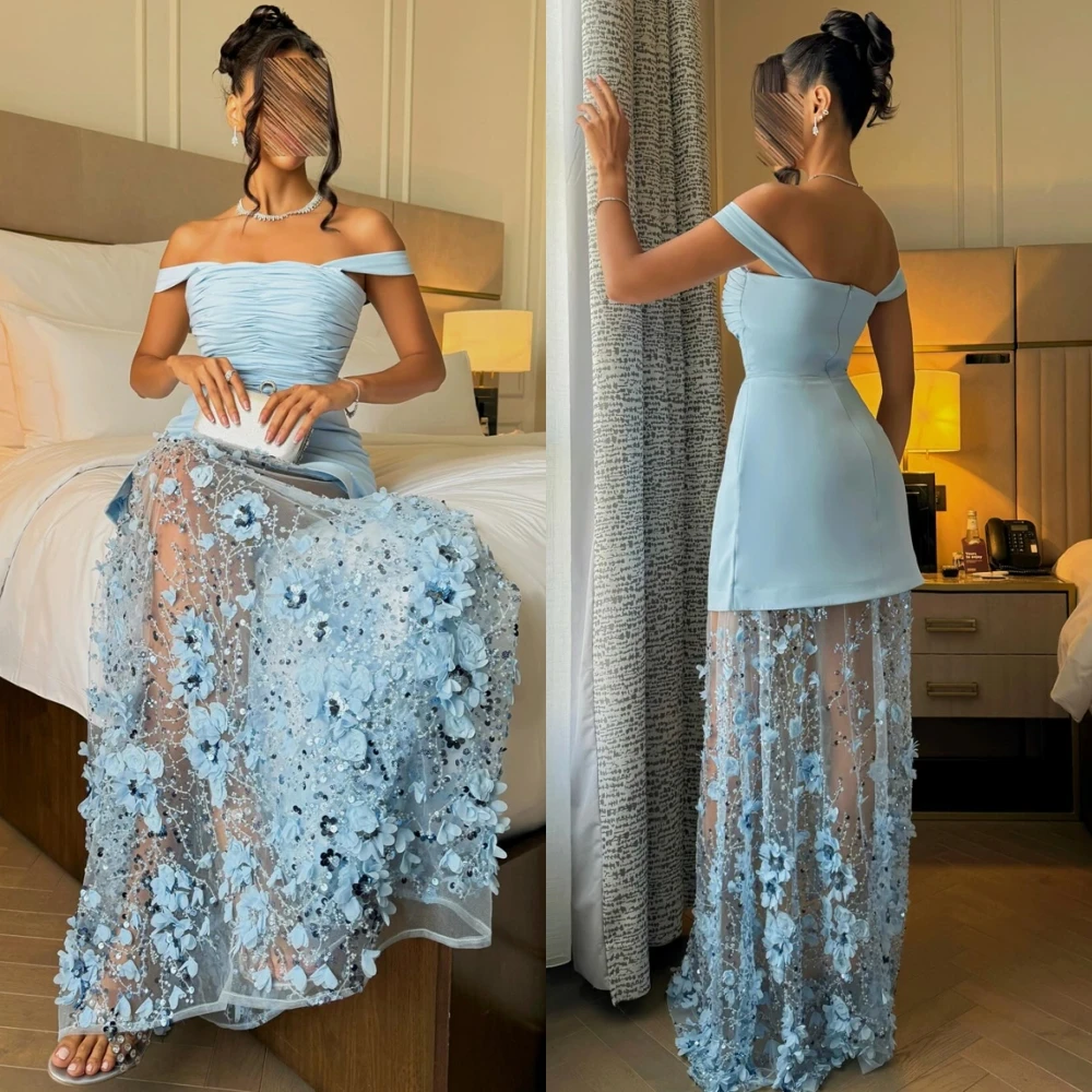 Customized Exquisite Jersey Strapless Evening Dress Fashion Off the Shoulder Prom Gowns Luxury Appliques Sequined Party Dresses