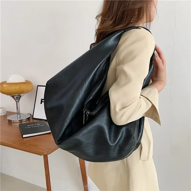 

Retro Korean Hobos Bag for Women Causal Large Capacity PU Leather Underarm Bag Soft Simple 2024 New Female Tote Shoulder Bags