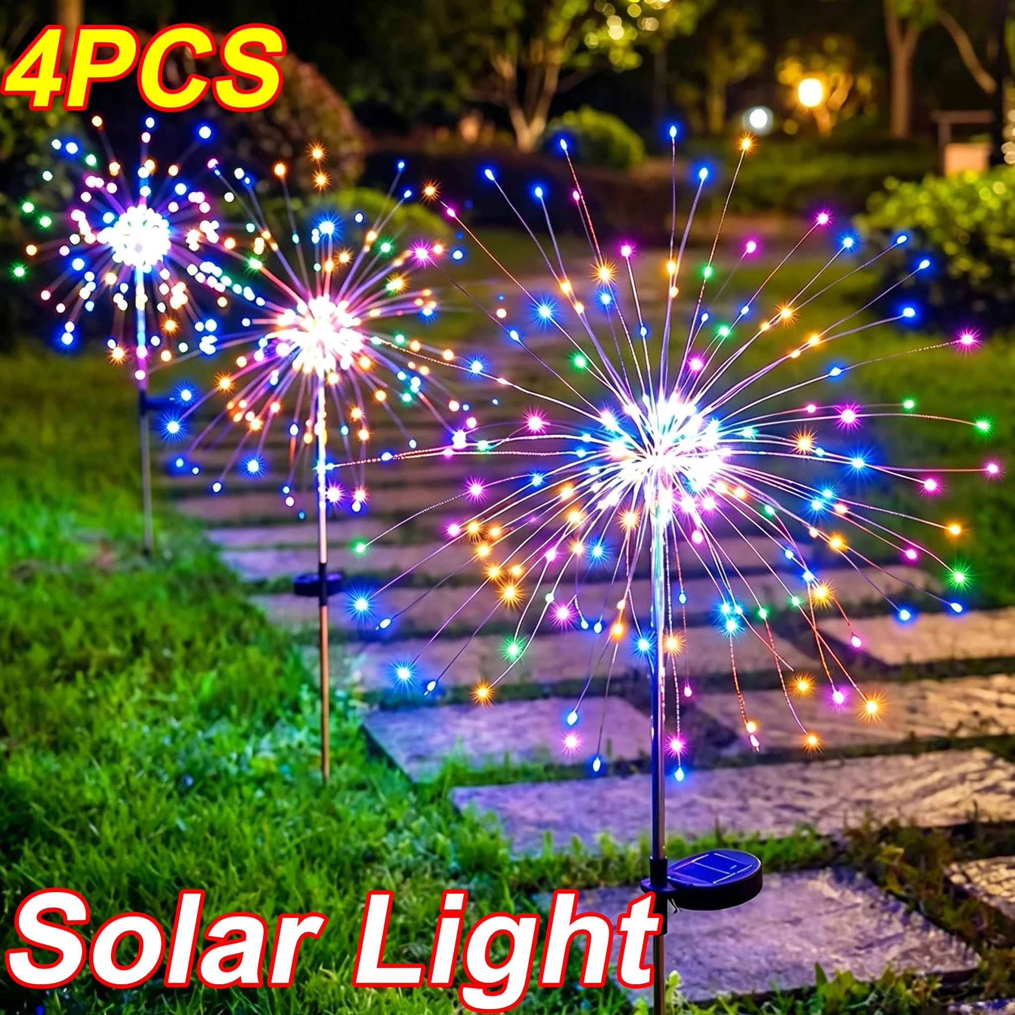 

4PCS LED Solar Light Outdoor IP65 Waterproof LED Solar Firework Light Decorative Light Wall Lamp Garden Yard Pathway Street Lamp