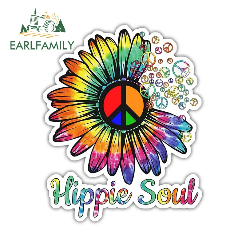 

EARLFAMILY 13cm Car Sticker for Hippie Soul Peace Love Flower Hippie Trunk Surfboard Motorcycle Car Accessories Decal Waterproof