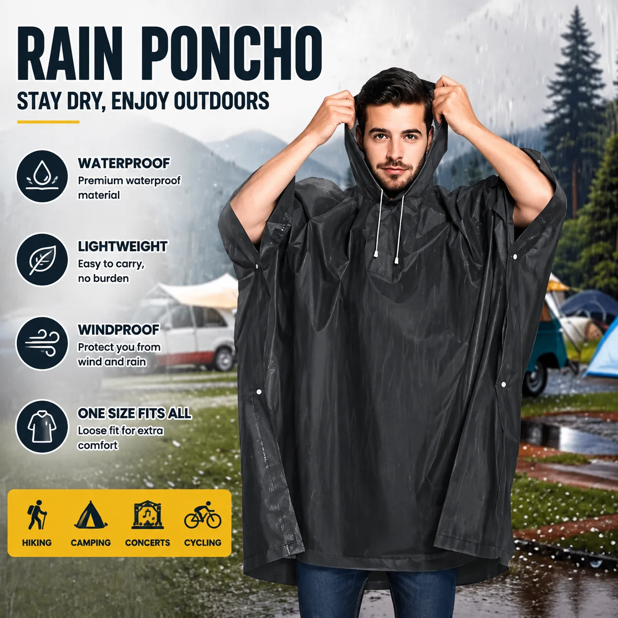 Emergency Poncho Rain - Outdoor 3 in 1 Tactical Rain