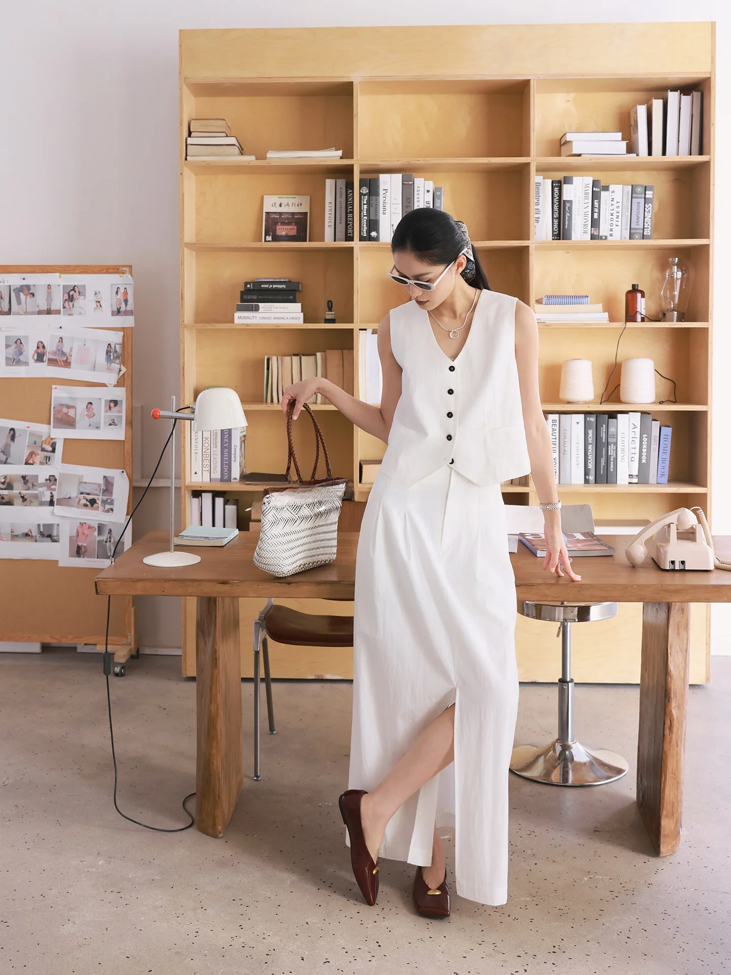 

Юбка JIEJI Zhang: Новая коллекция Весна-Лето, прямая, с высокой талией, белая, А-силуэт, с разрезом, для женщин, стройнящая