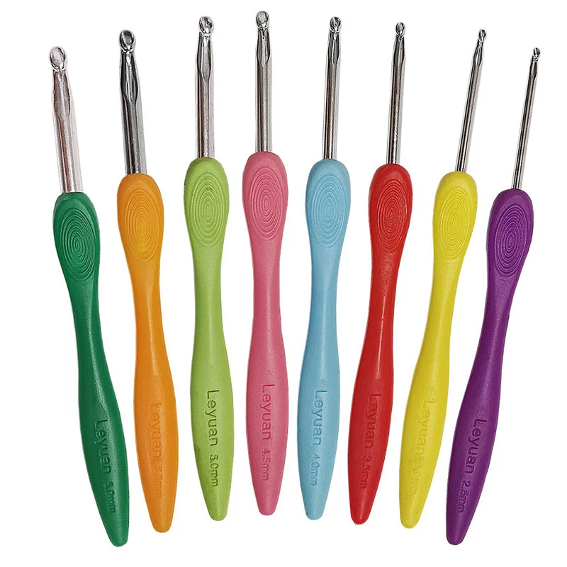 8pcs/set Crochet Hook 2.5-6.0mm Aluminum Needles With Colorful Soft Rubber Grip Cushioned Handles Knitting