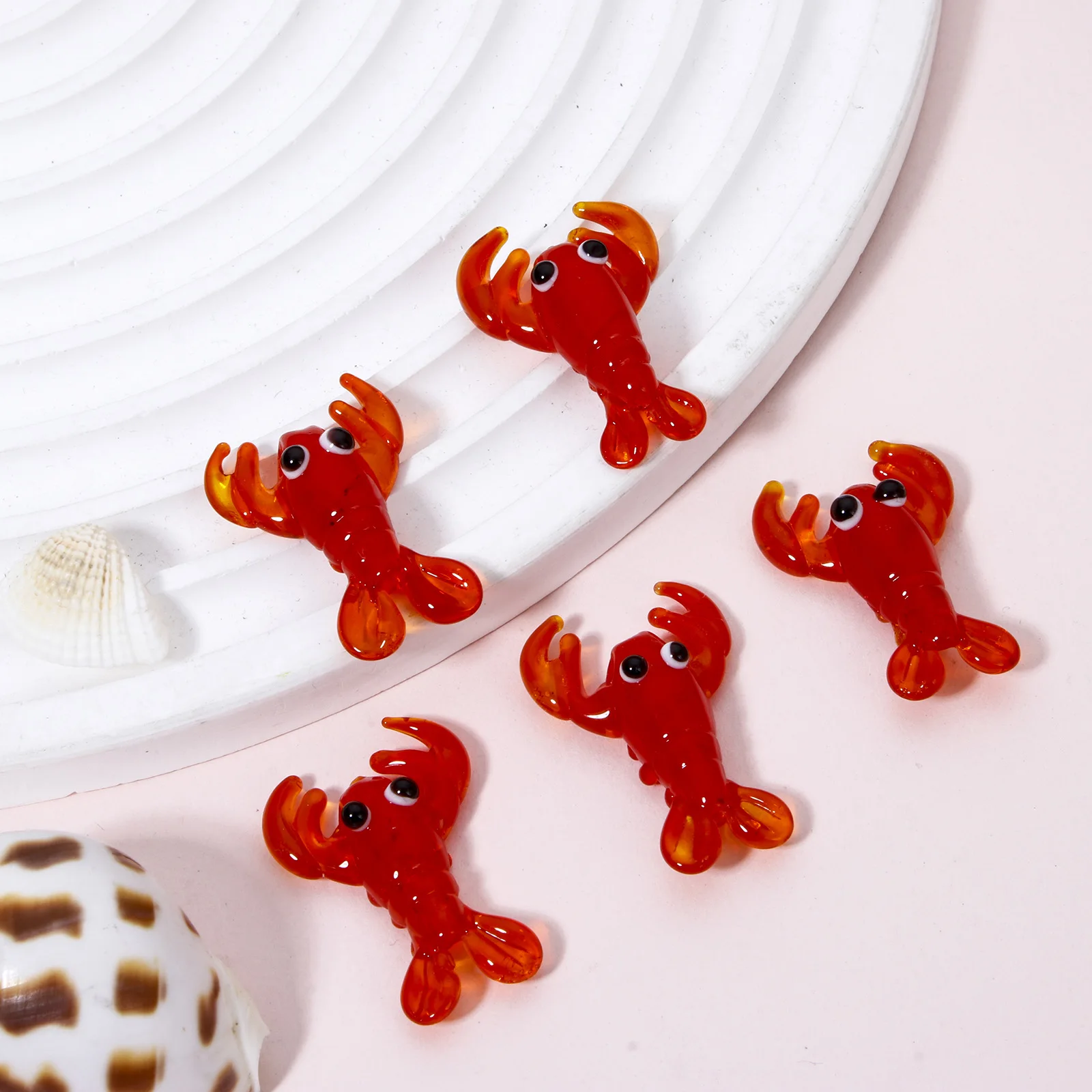 2 PCs Cute Lampwork Glass Ocean Jewelry Beads For DIY Jewelry Making Lobster Red 3D About 3.1cm x 2.1cm, Hole: Approx 1.5mm