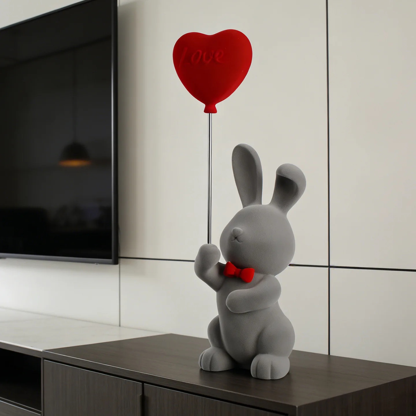 Nordic Flocking Love Rabbit Statue Ornaments Minimalist Resin Crafts Living Room Entrance TV Cabinet Coffee Table Decorations