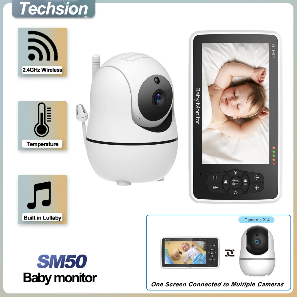 

Baby Monitor 5 Inch HD Rotating Baby Monitor Wireless 4X Zoom Mother Kid Camera Night Vision Intercom Lullaby Baby Safety SM50