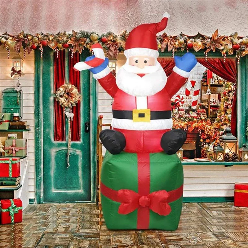 

180cm Inflatable Christmas Santa Claus Sitting Gift Box Decoration Outdoor Courtyard Ornaments for Xmas Party Natal Naviad Noel