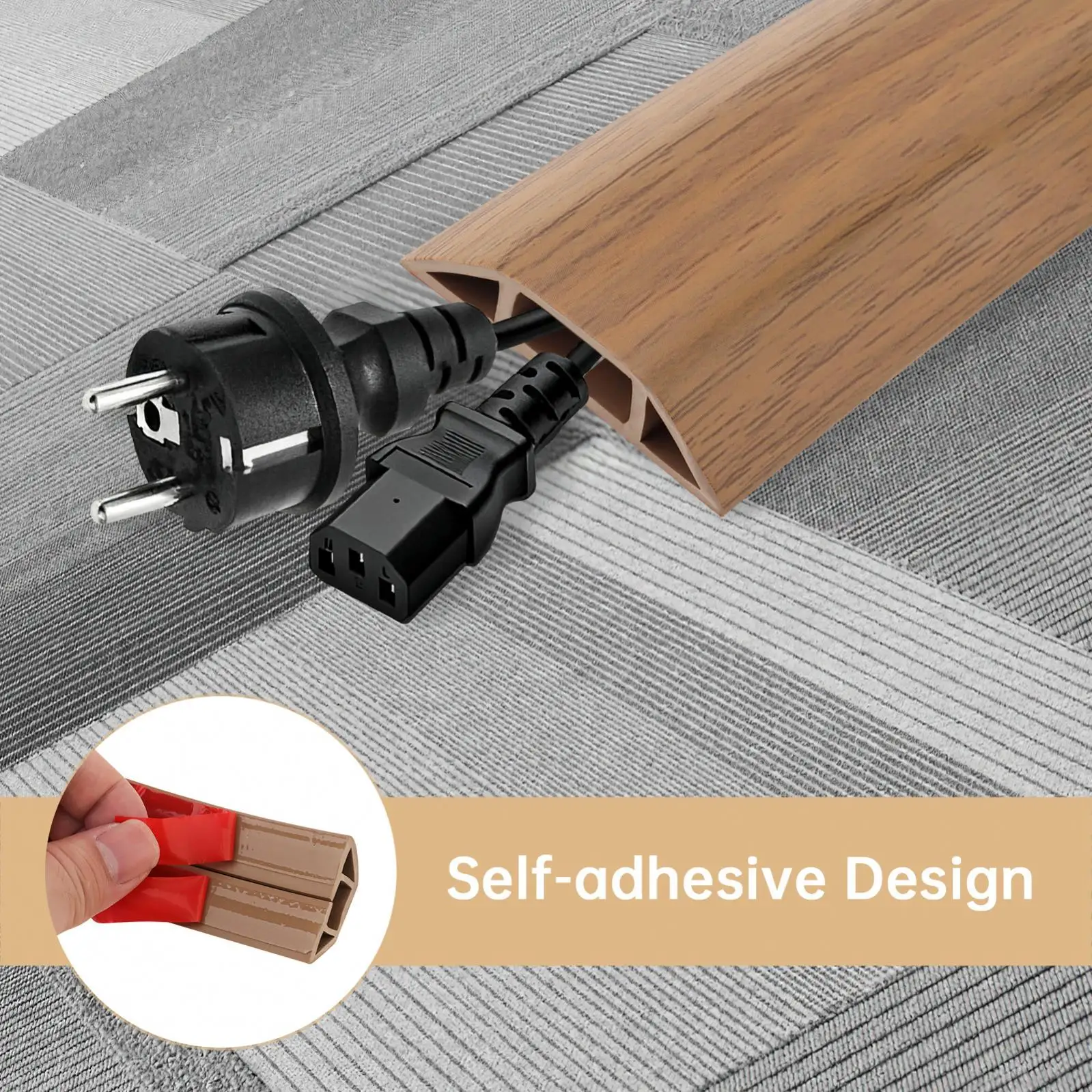Yellow Wood Grain 1m/2m/3meter Cable Management Prevent Cable Trips Floor Cord Cover Cord Hider Floor Hide Extension Cords view 6