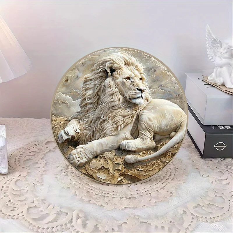 Aluminum Metal Sign with African Lion Painting, Round Door Hanger, Wall Decor, Waterproof and Weather Resistant, HD Print