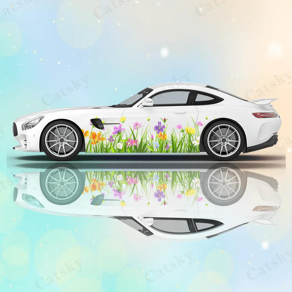 

Flowers Butterflies in Spring Car Vinyl Wraps Decal PVC Anti Scratch Sticker Suitable for Trucks SUV Decor Auto Accessories Gift