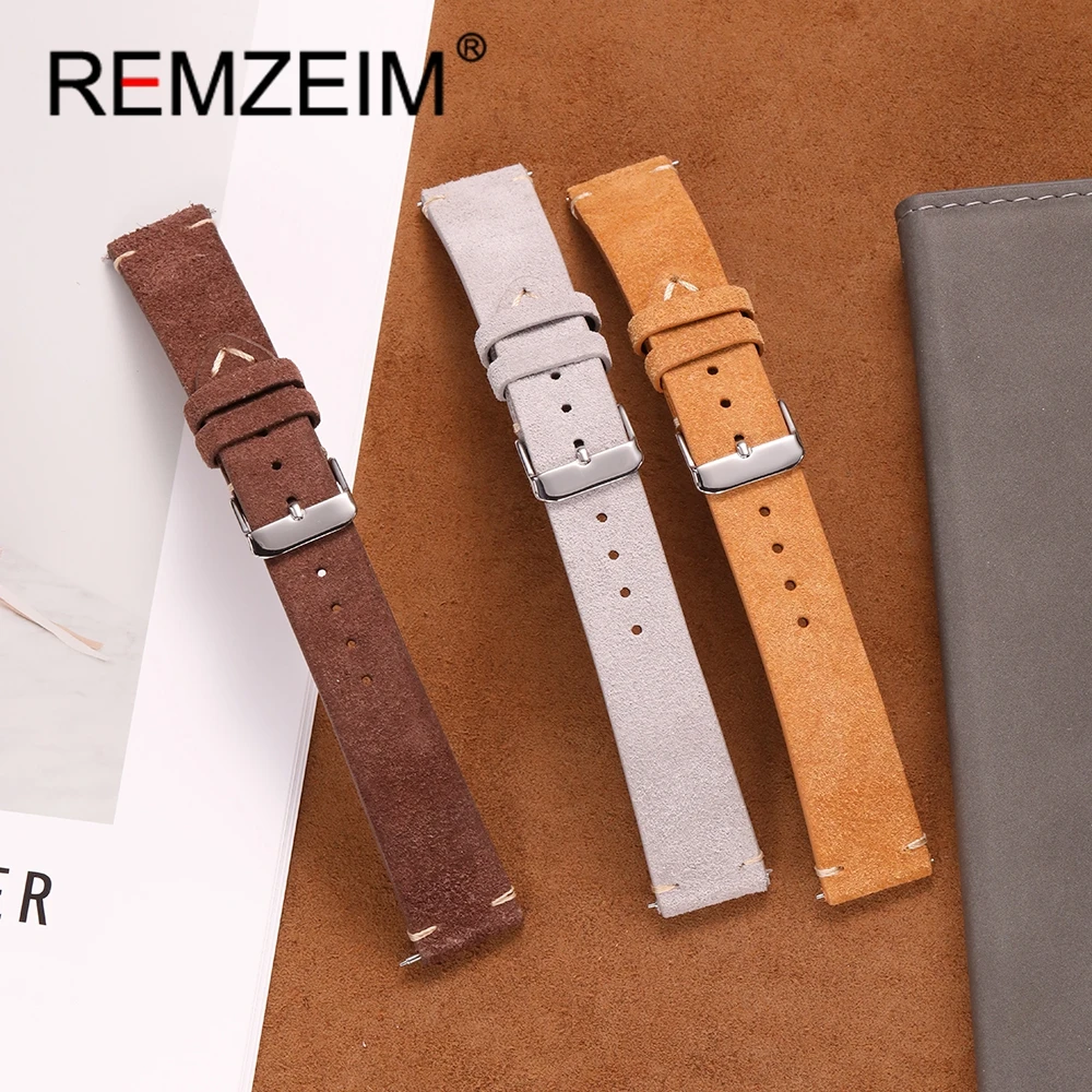 Замшевый кожаный ремешок для часов 18 мм, 20 мм, 22 мм, серый винтажный ремешок, мягкий сменный браслет, универсальный ремешок для часов ручной работы