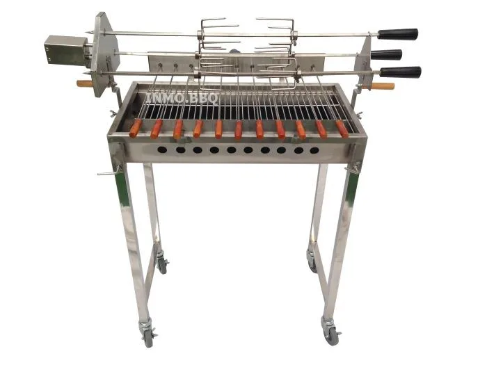 Stainless Steel Adjustable Height Charcoal Cyprus Spit Grill with Three Rods Souvla Cypriot Greek Rotisserie BBQ Grill