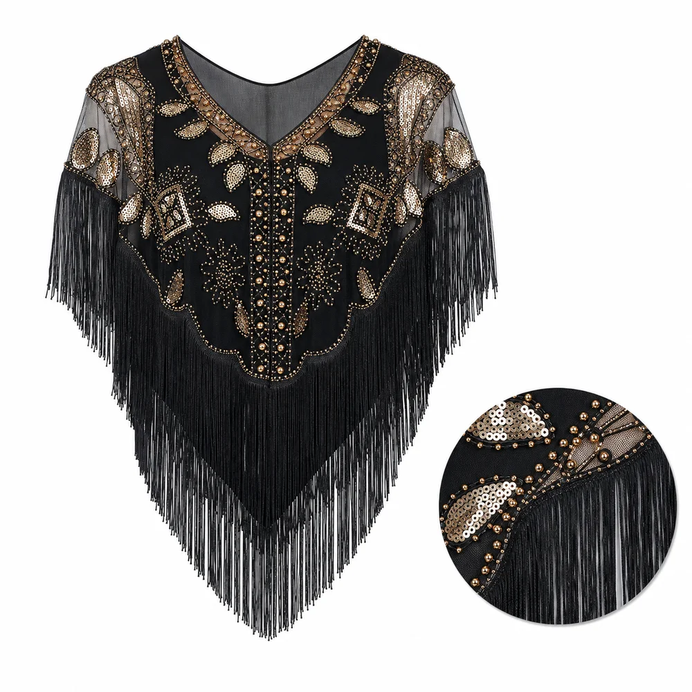 New Mesh Wrap Sequined Shawl With Tassel Sheer See Through Flapper Shawl Cloak Tulle Shawl Evening Prom Cape Women
