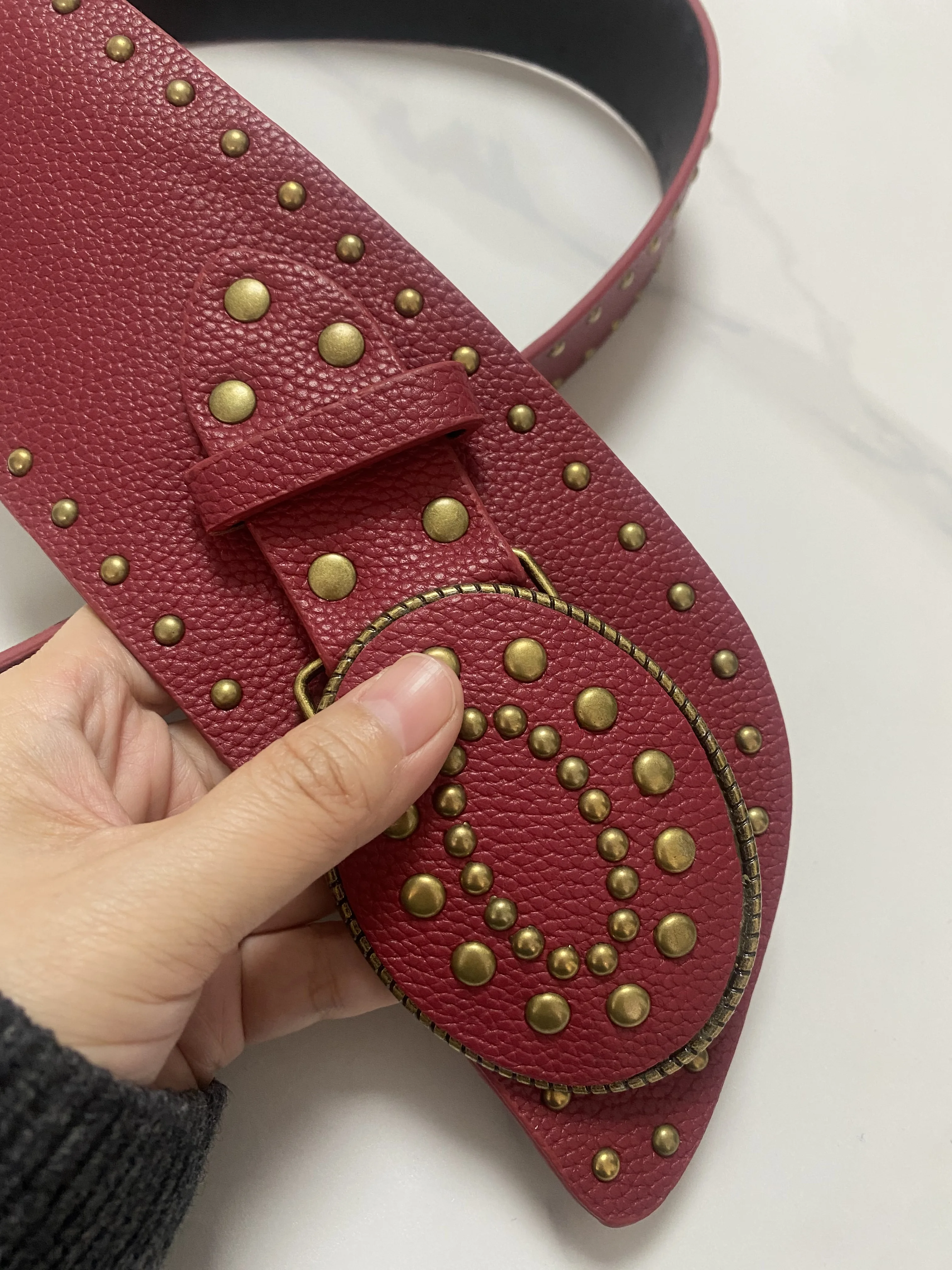 여성 패션 빈티지 리벳 PU 가죽 코르셋 여성 Cummerbund 코트 허리띠 드레스 Decration 와이드 벨트 J672