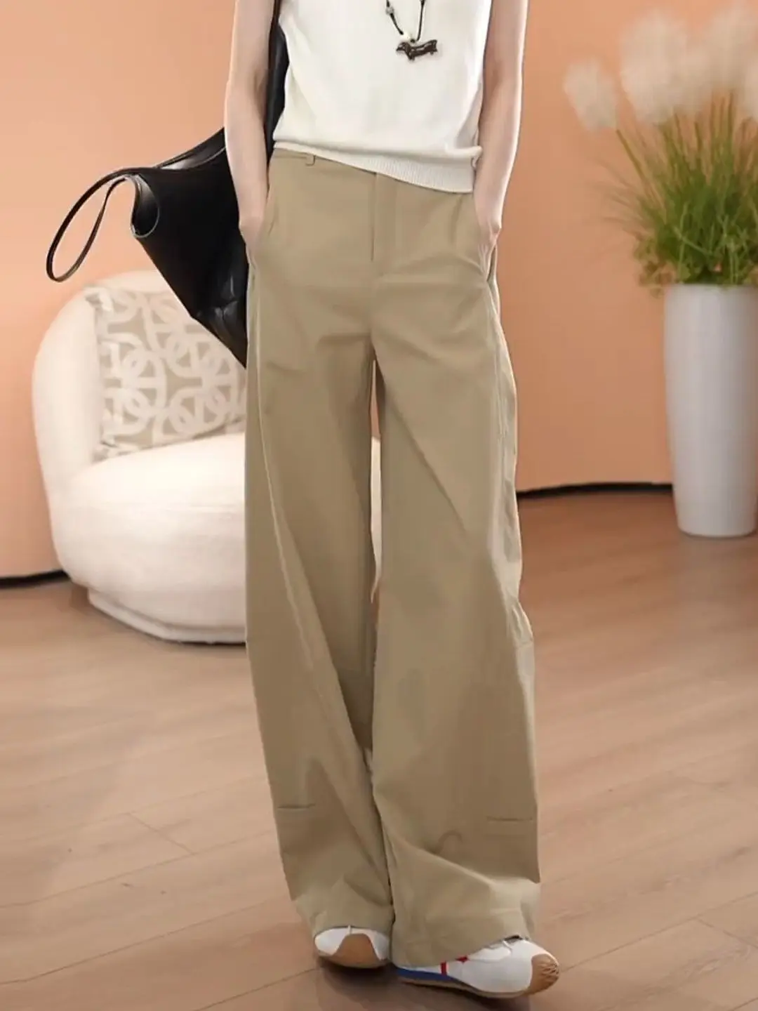 Elegant Drapey Wide Leg Pants Women's Casual Straight Cut Anti-Ballking High Waist Polyester Fiber Commute Suitable