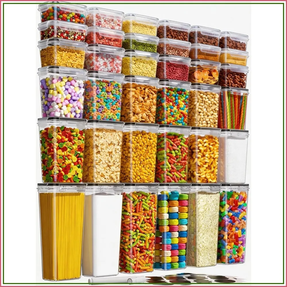 

36 PCS Airtight Food Storage Containers with Lids, BPA-Free Plastic Kitchen Pantry Canisters for Cereal, Flour, Sugar, Dry Food, Include Labels & Marker