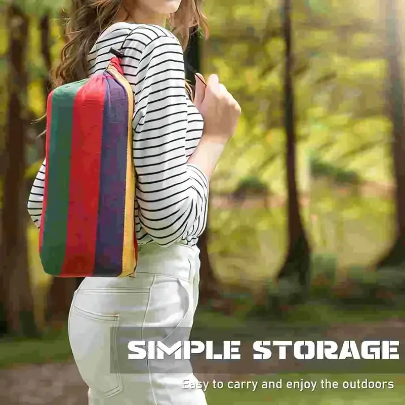 Portable Hammock with Mattress Blue and Red Stripes Straps and Storage Bag Suitable for Camping Outdoor and Indoor Use image 4