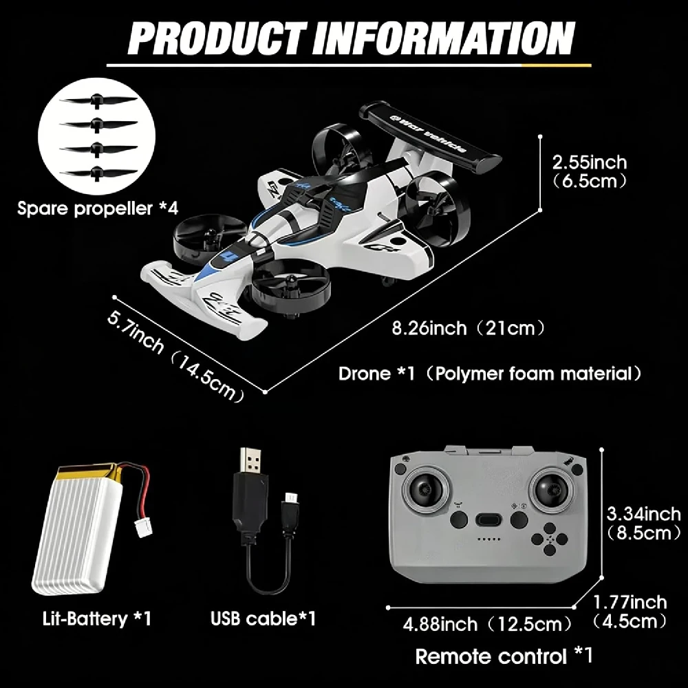 Dual Use Land & Air Remote Controlled Flying Car Toy, 2 in 1 RC Quadcopter with Stunt Drift Function, Perfect Gift for Boys