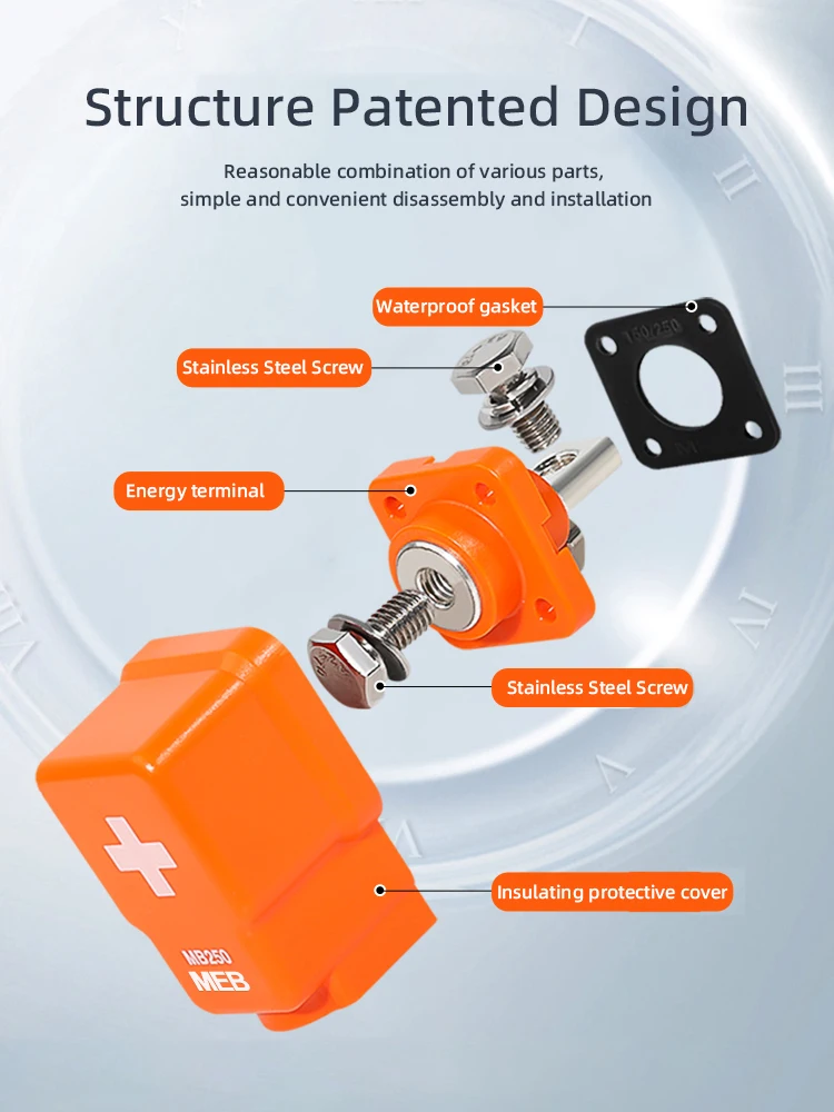 350A Energy Storage Terminal Copper Bar Threaded Wire Connector Through Wall Type High Current Lithium Battery