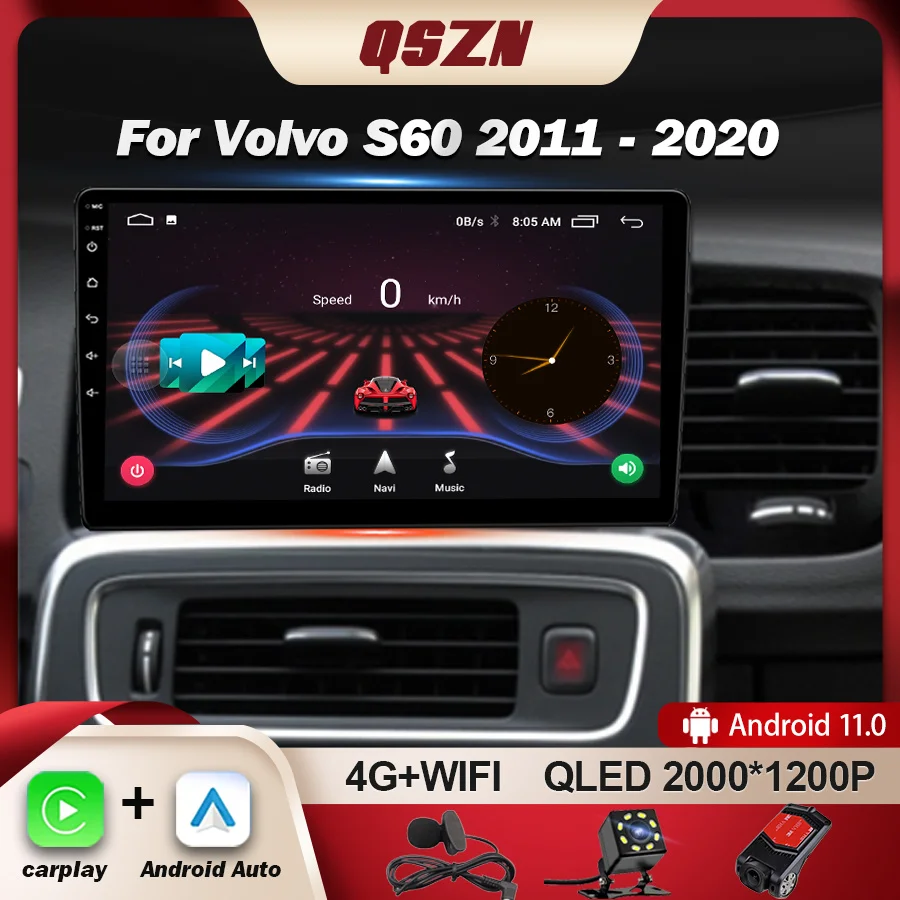 

QSZN Android 13 For Volvo S60 V60 2011- 2020 Car Radio WIFI 4G LTE BT Multimedia Autoradio DSP Navigation GPS RDS AHD ADAS Video