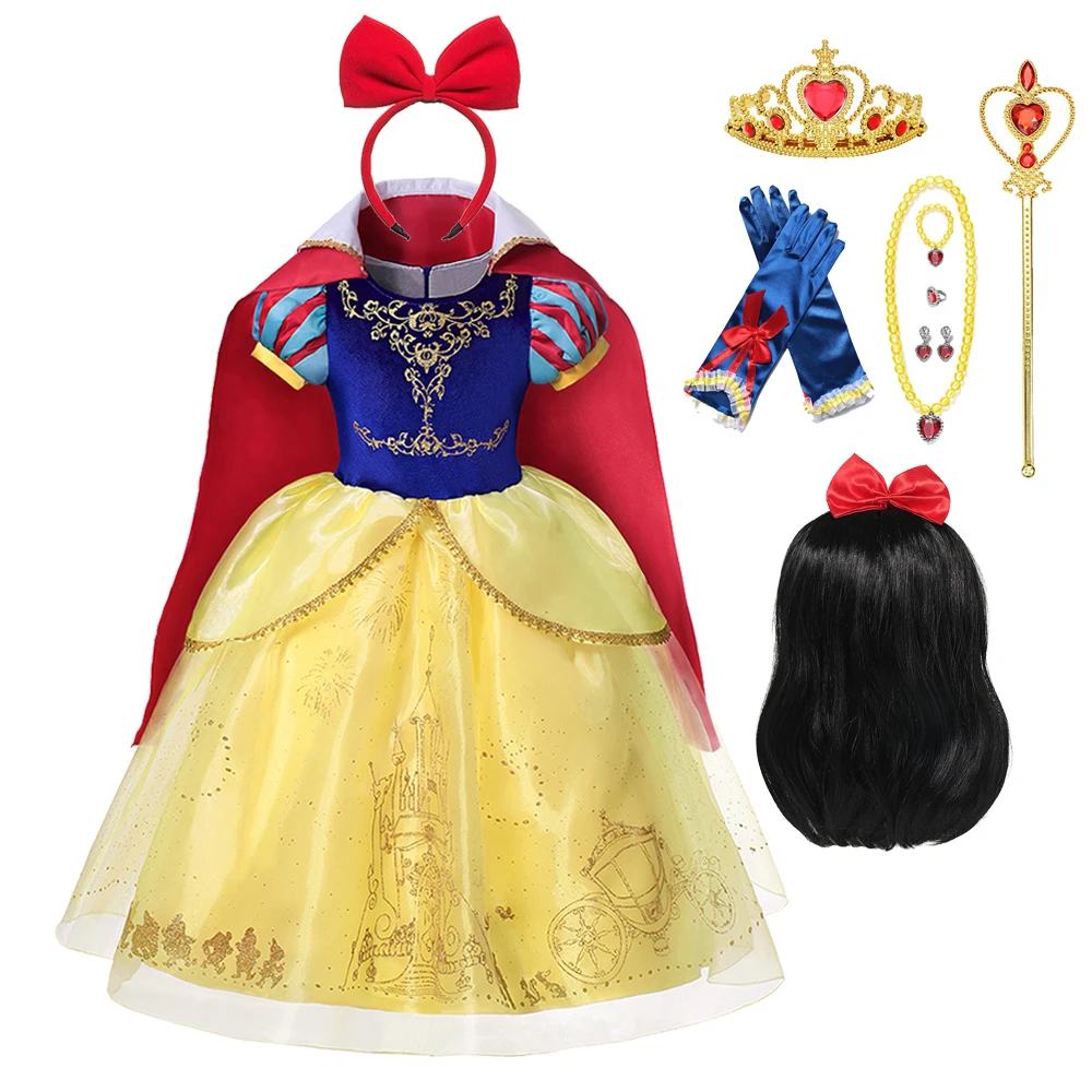 Girl Snow White Dress Kids Deluxe Embroidery Gown With Cloak Child Classical Princess Dress Up Costume Halloween Cosplay Outfits