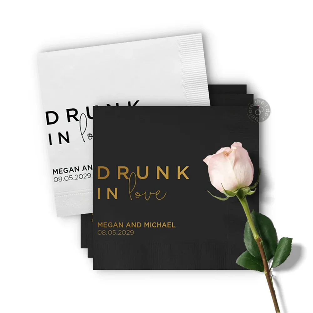 

50PCS Drunk in Love Wedding Napkins - Custom Cocktail Napkin - Wedding Bar Napkins - Personalized Wedding Napkins